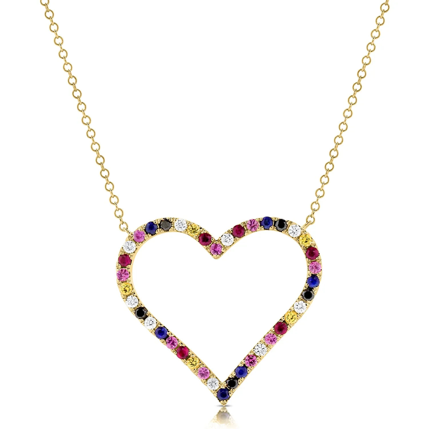 14K Gold & Mix-Color Sapphire Open Heart Necklace - 0.78ct