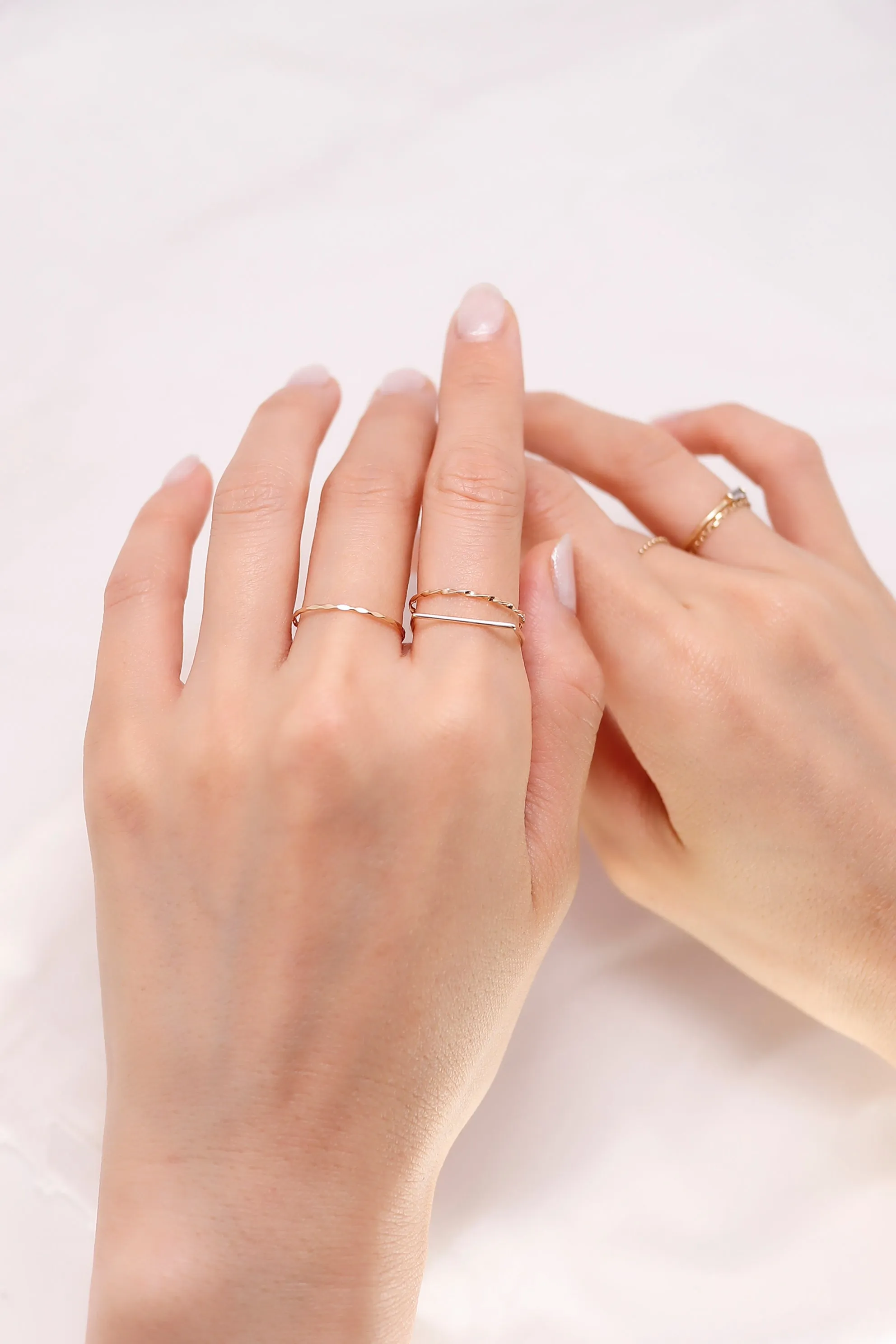 14K Solid Gold Flat Twisted Rope Stackable Ring
