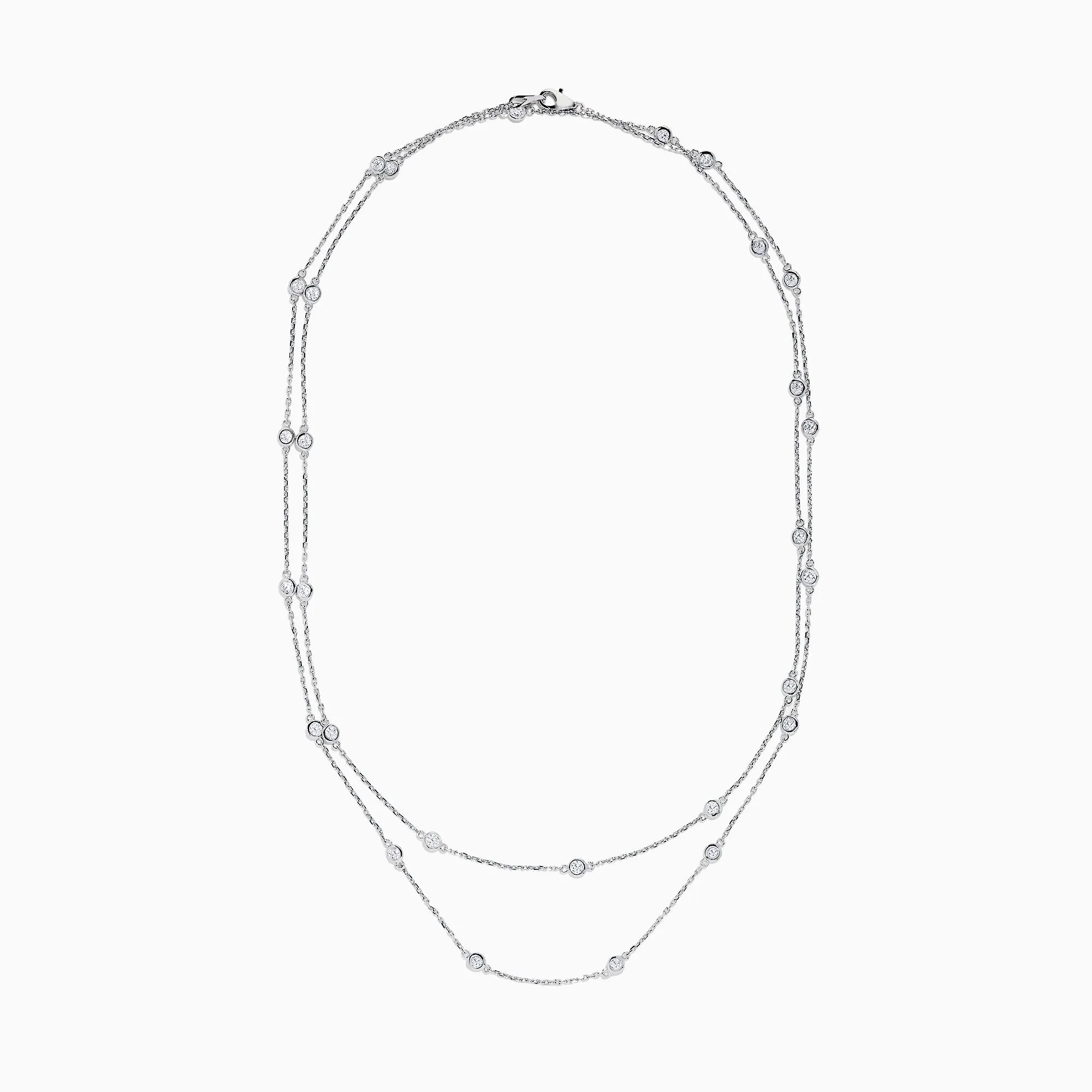 14K White Gold 36" Diamond Station Necklace, 2.00 TCW
