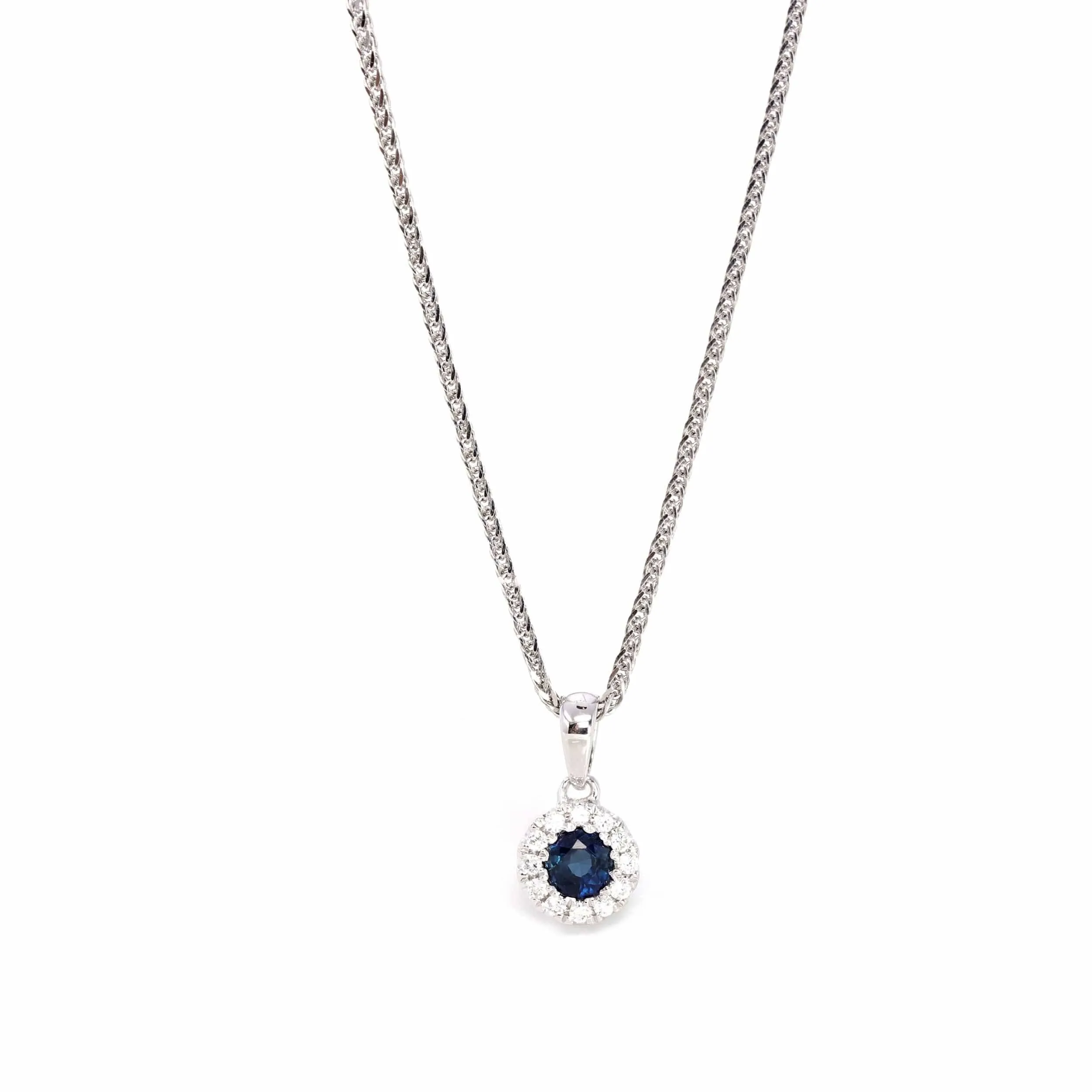 14k White Gold Natural Blue Sapphire Necklace With Diamond