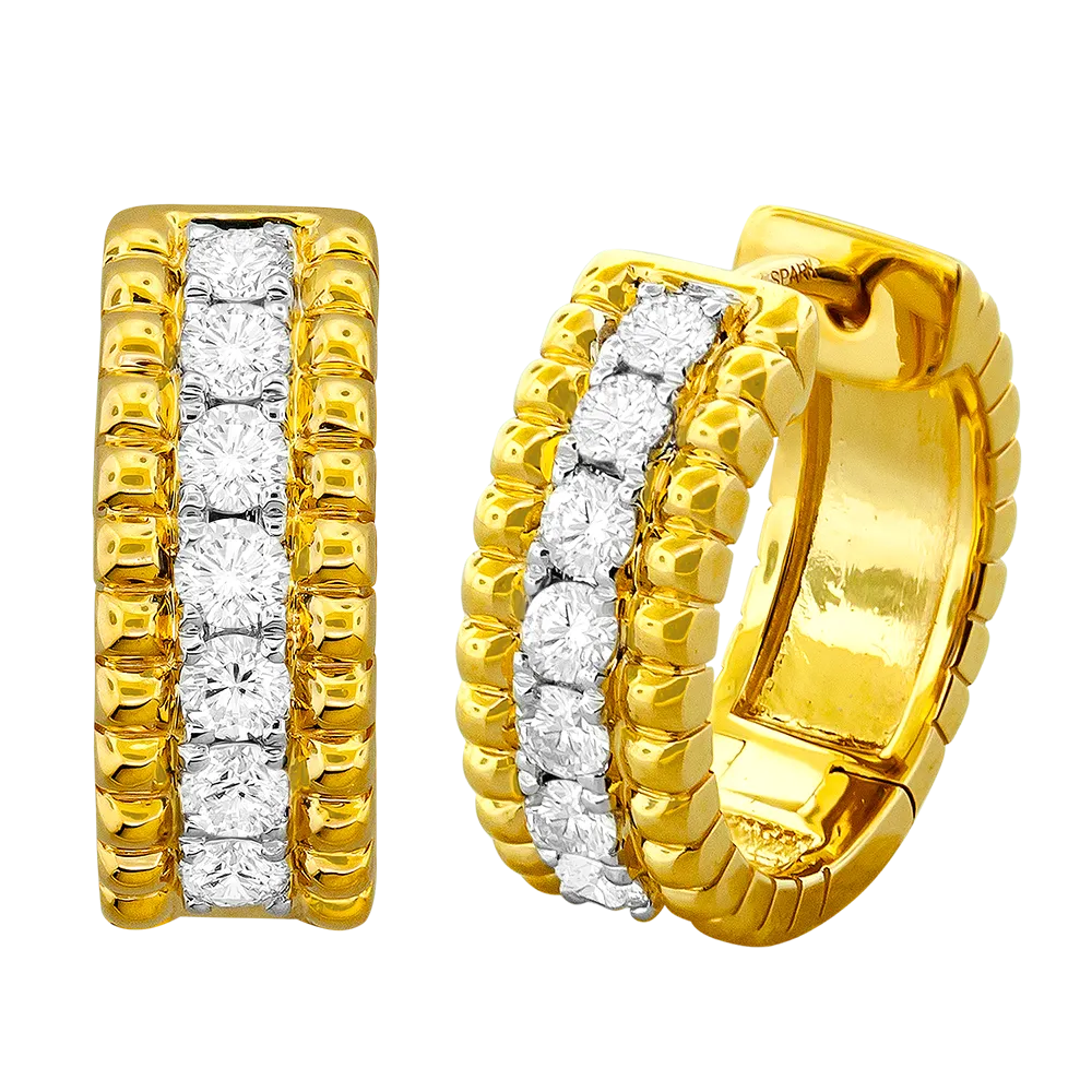 18K Yellow Natural Diamond Huggie Earrings