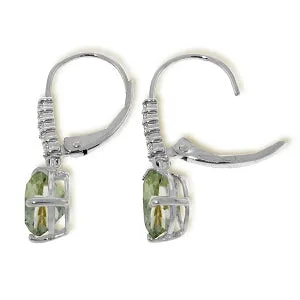 3.15 Carat 14K Solid White Gold Leverback Earrings Diamond Green Amethyst