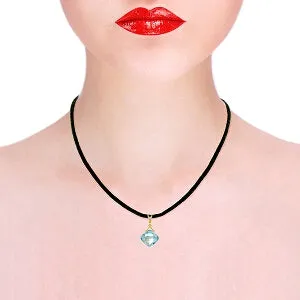 8.76 Carat 14K Solid Yellow Gold Leather Necklace Diamond Blue Topaz