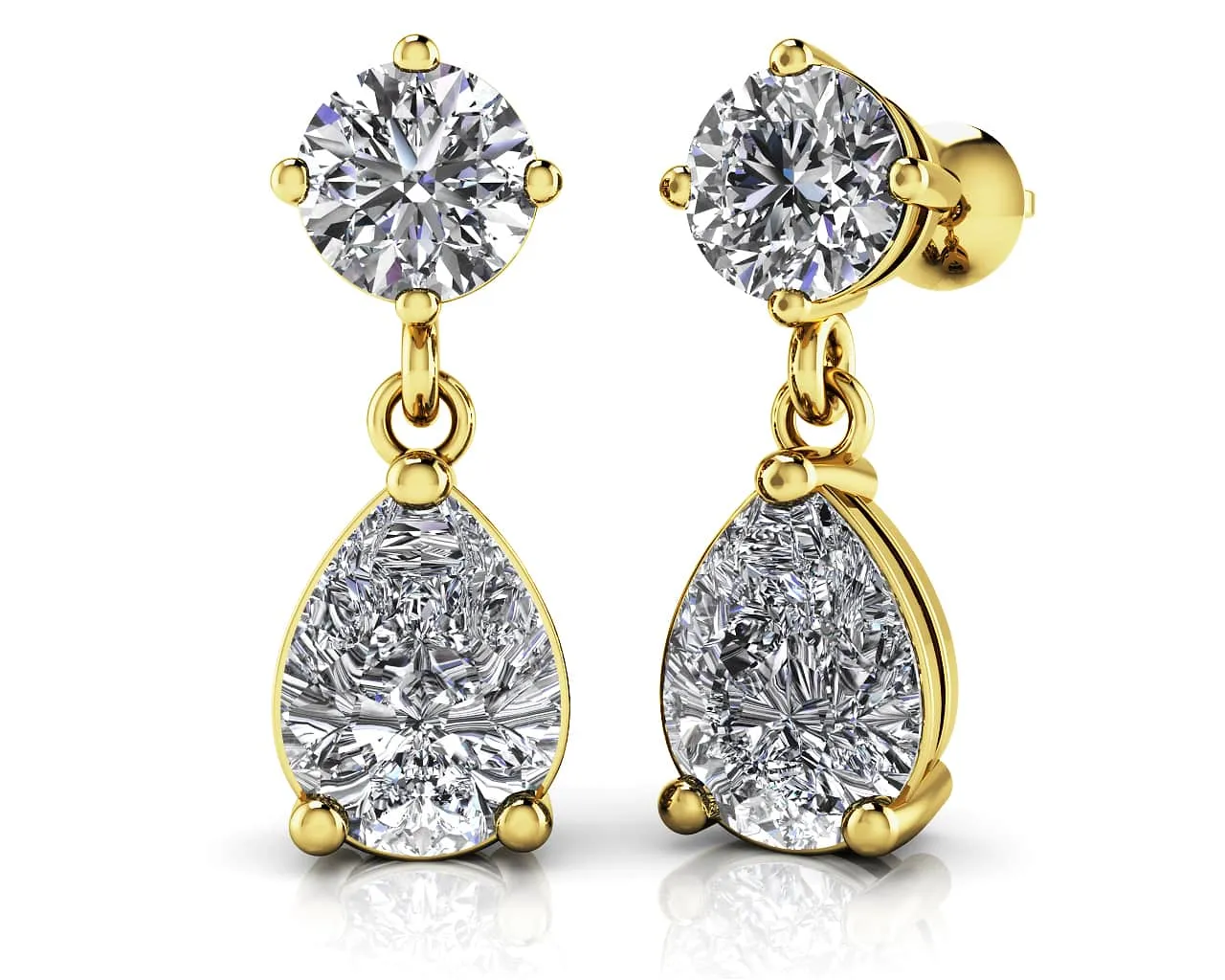 Alluring Round And Pear Shaped Drop Lab-Grown Diamond Earrings with 1.02 ct.(finished) 6x4mm, 3.8mm