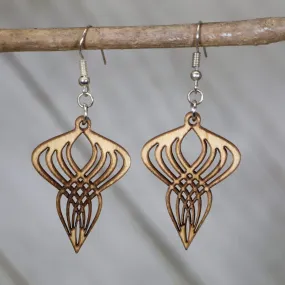 Art Deco Great Gatsby Spiral Twist Top Wooden Dangle Earrings by Cate's Concepts, LLC