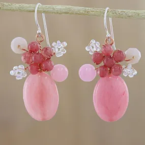 Blossom Blush Handmade Pink Quartz Beaded Dangle Earrings from Thailand
