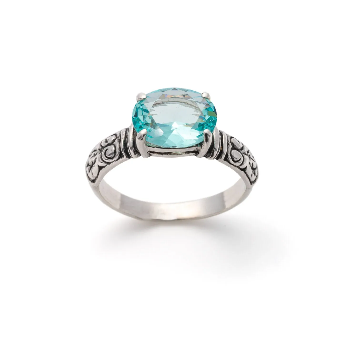 Boho Aquamarine Ring - Blue Solitaire Ring - Vintage Tribal Ring