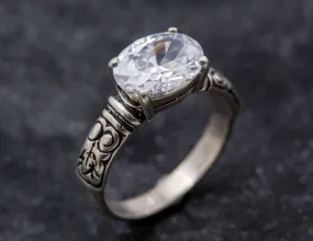 Boho Diamond Ring - Sparkly Oval Ring - Vintage Tribal Ring