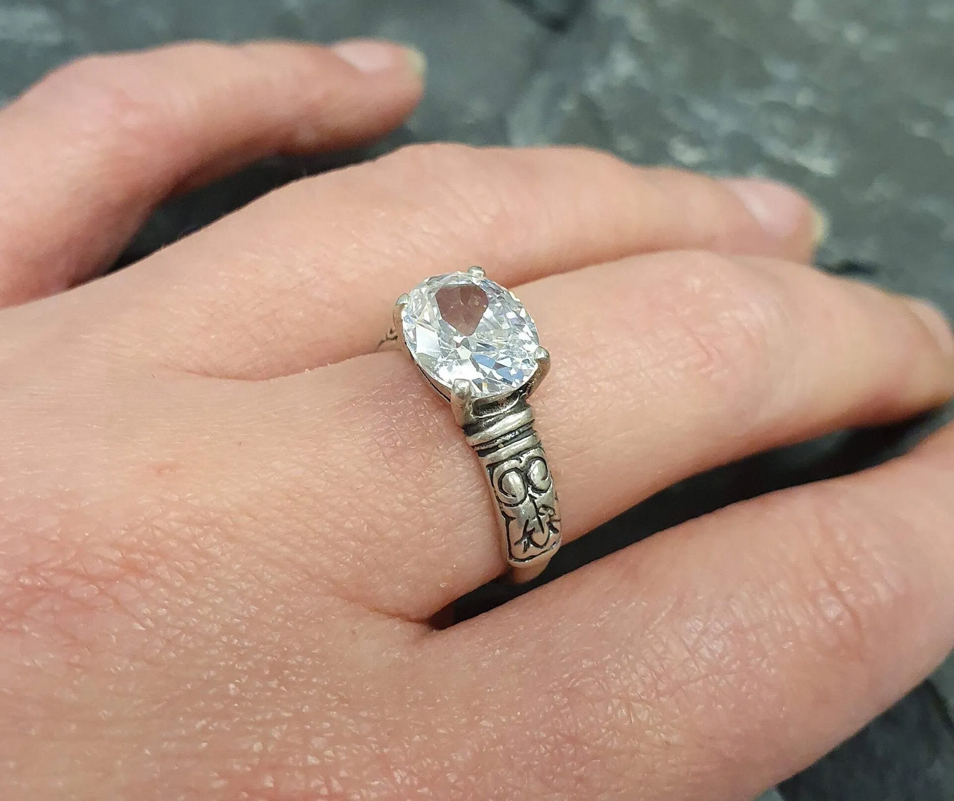Boho Diamond Ring - Sparkly Oval Ring - Vintage Tribal Ring