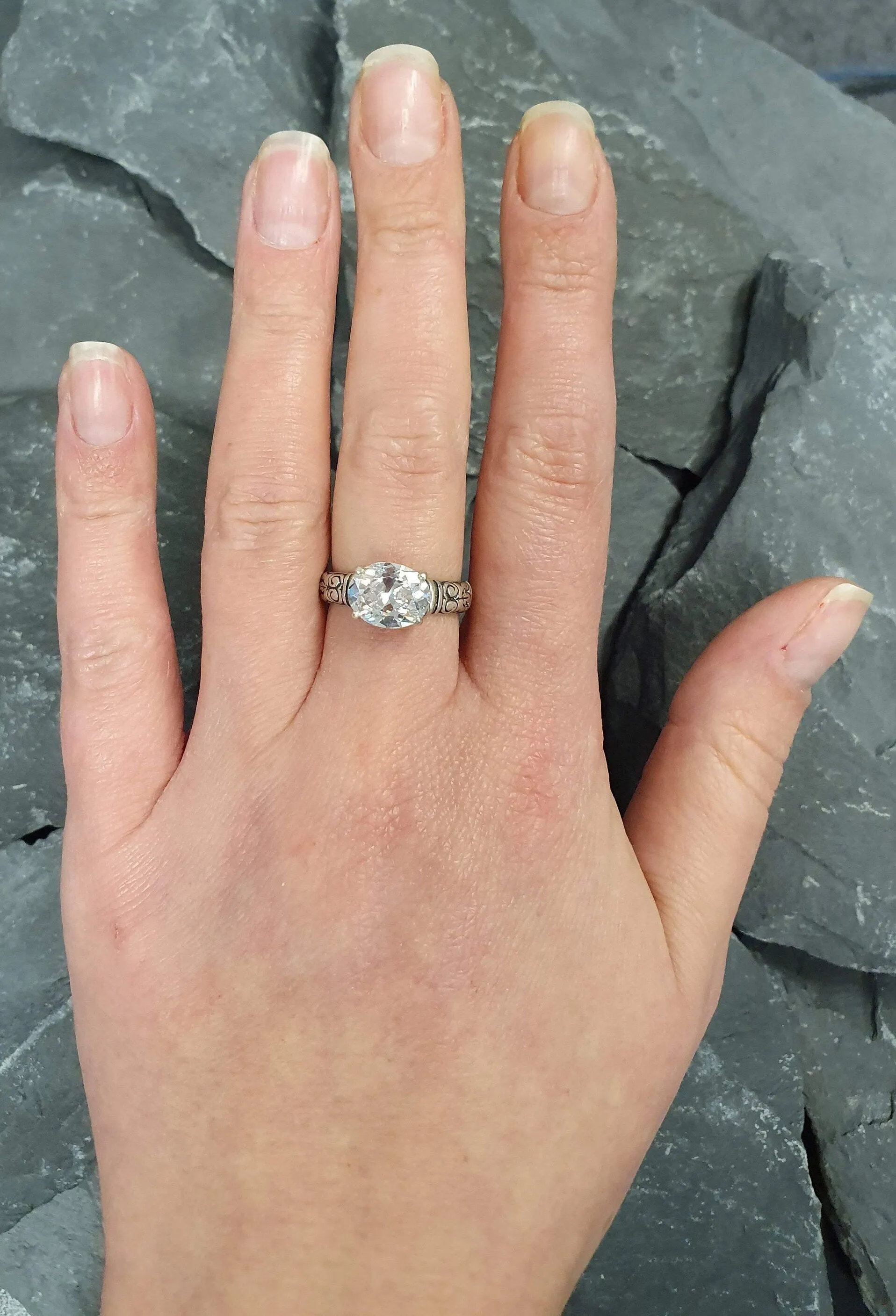 Boho Diamond Ring - Sparkly Oval Ring - Vintage Tribal Ring