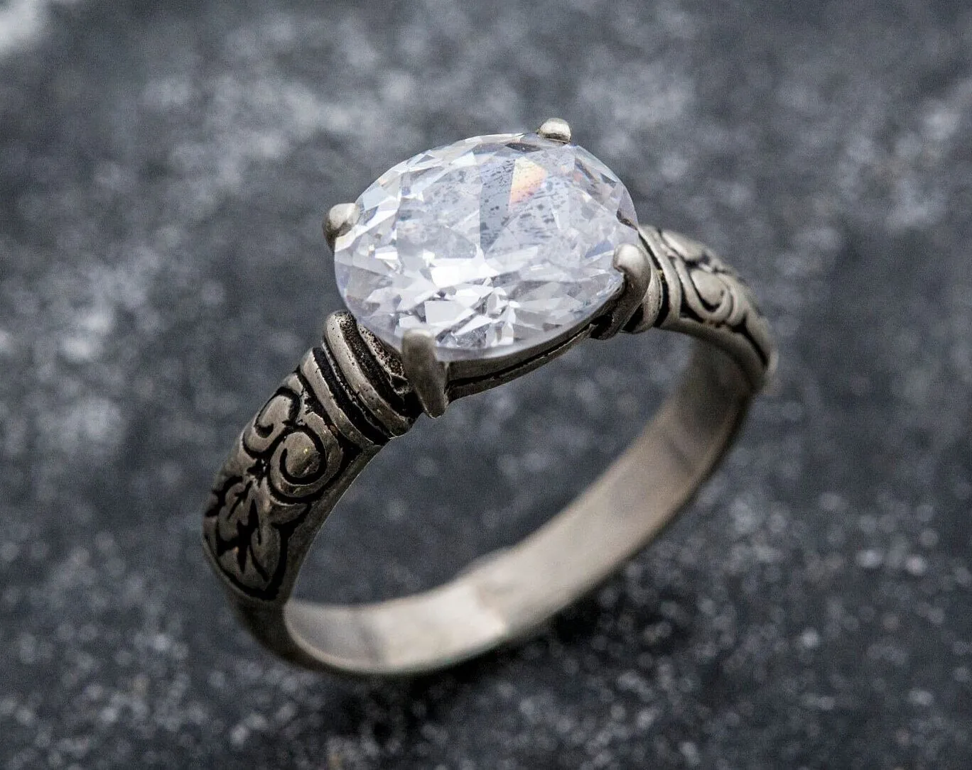 Boho Diamond Ring - Sparkly Oval Ring - Vintage Tribal Ring