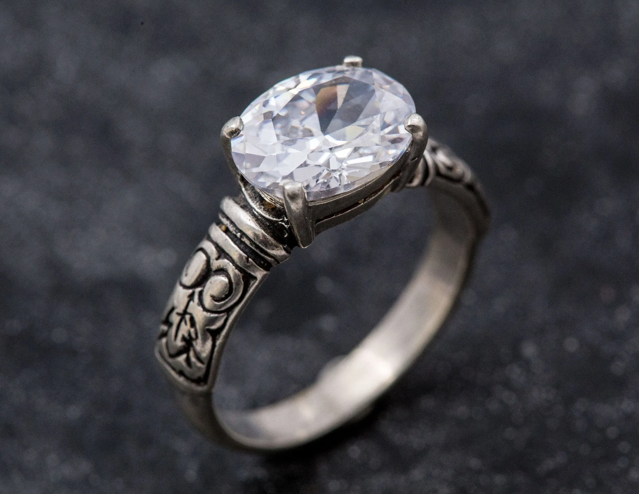 Boho Diamond Ring - Sparkly Oval Ring - Vintage Tribal Ring