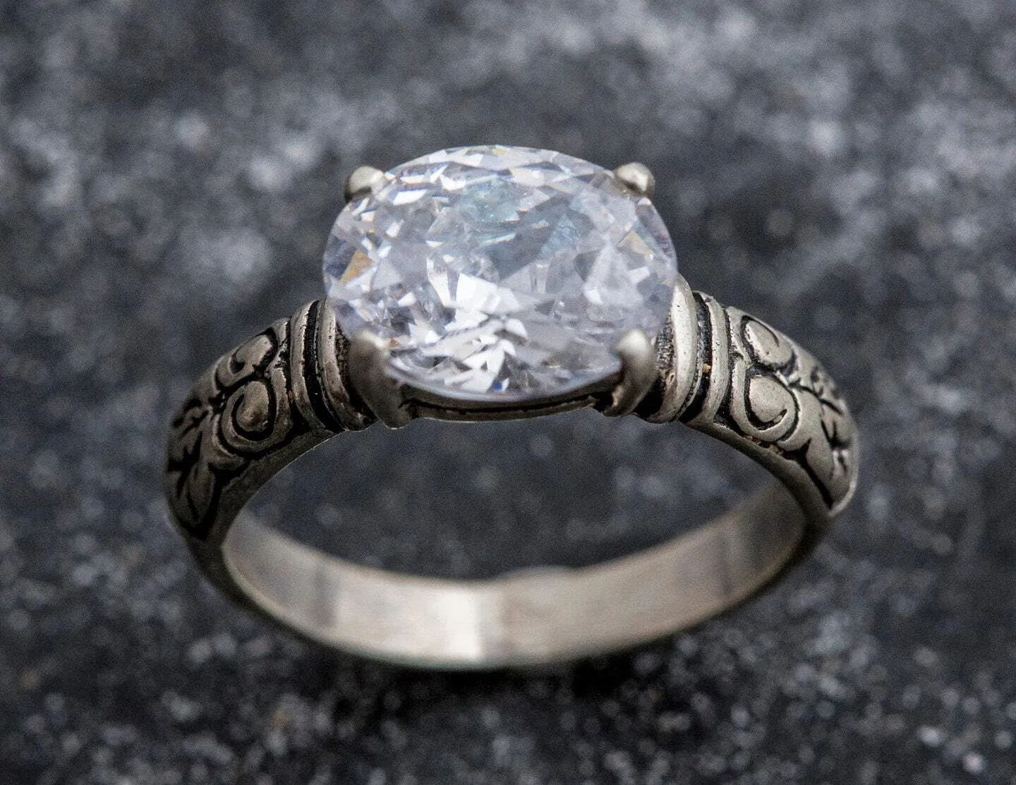 Boho Diamond Ring - Sparkly Oval Ring - Vintage Tribal Ring