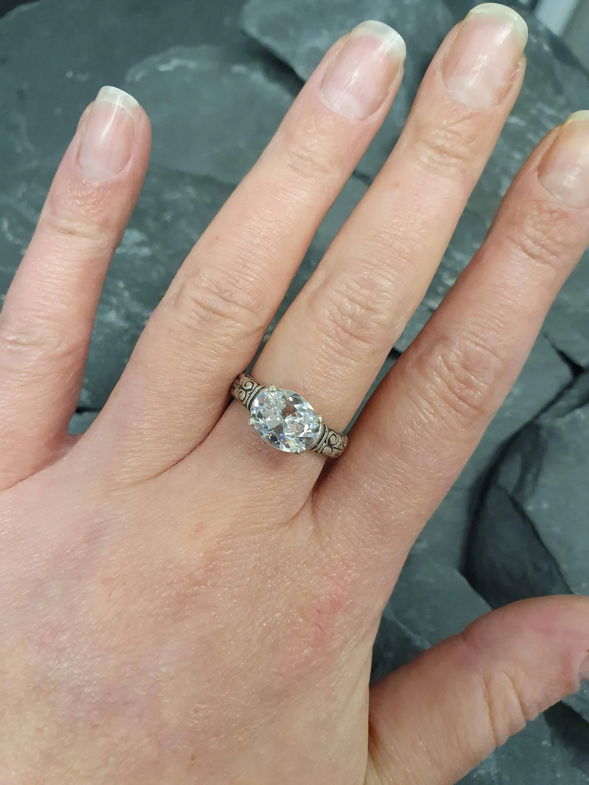 Boho Diamond Ring - Sparkly Oval Ring - Vintage Tribal Ring