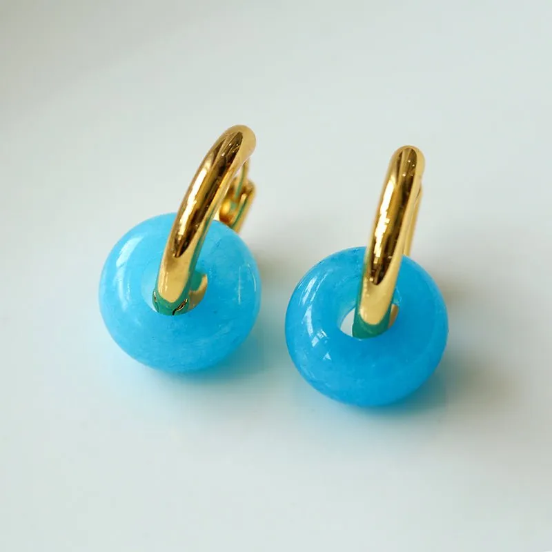 Classic Natural Stone Jade Hoop Earrings