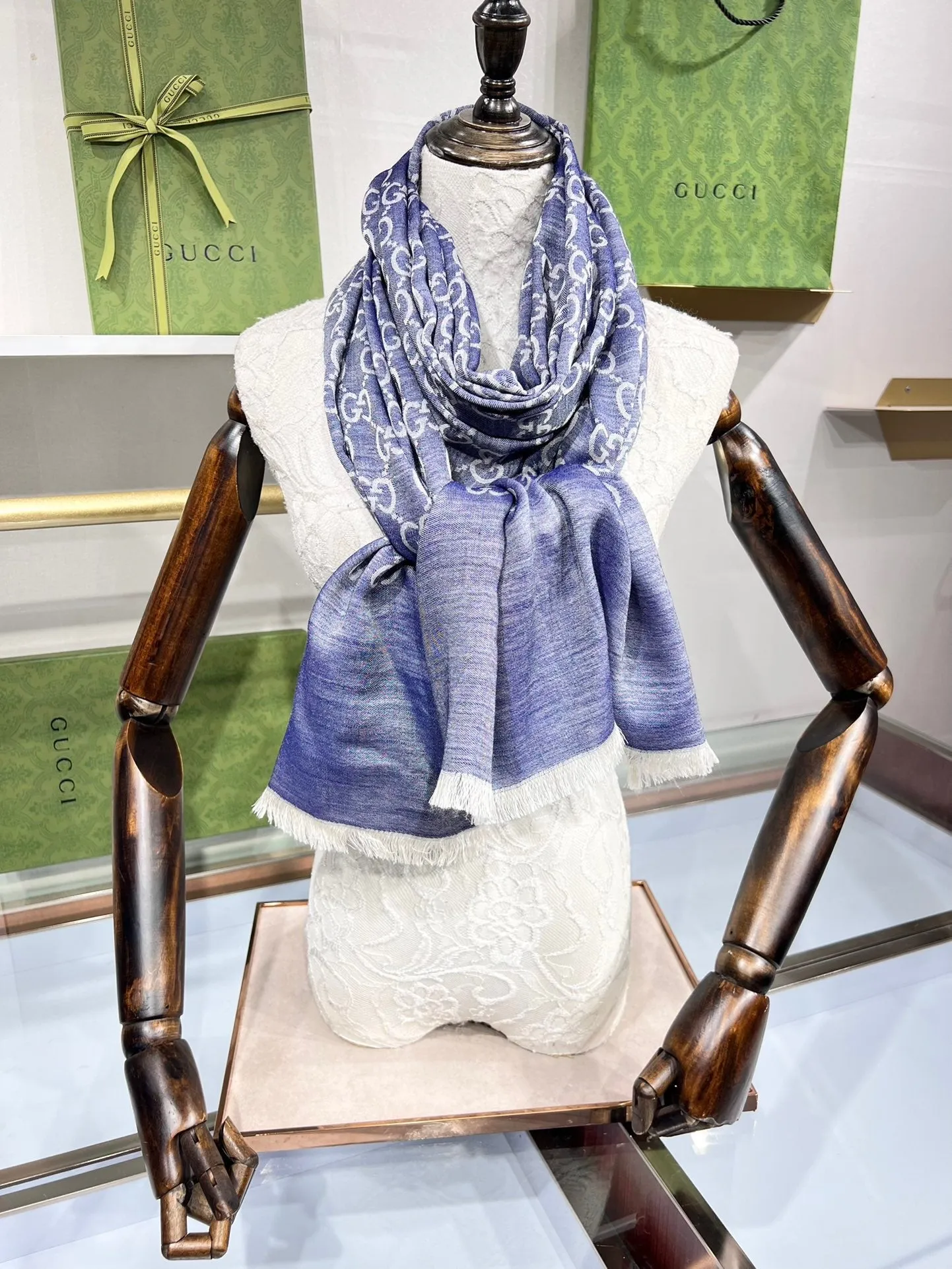 CLTH340 GG Wool Shawl with Web / 70X200cm(27.5x78.7in)