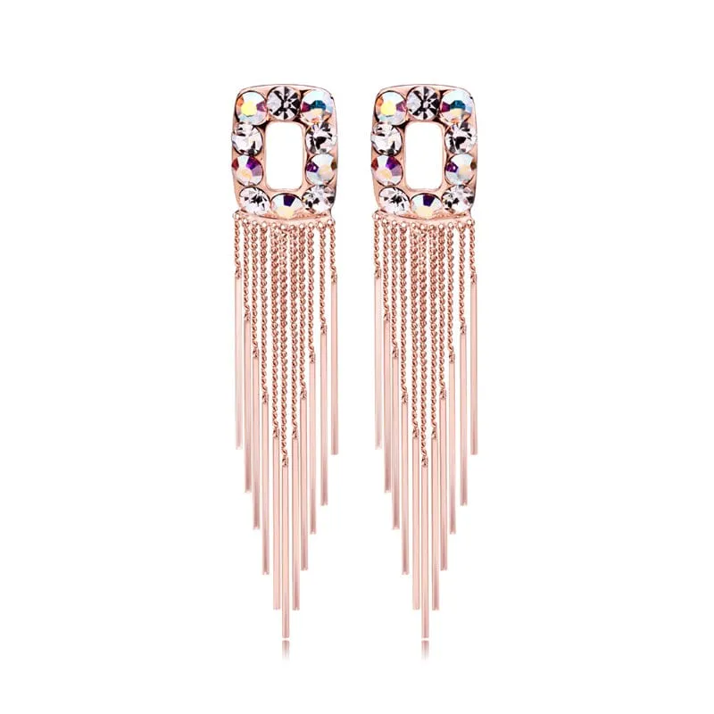 Crystal Diamond Long Tassel Earrings