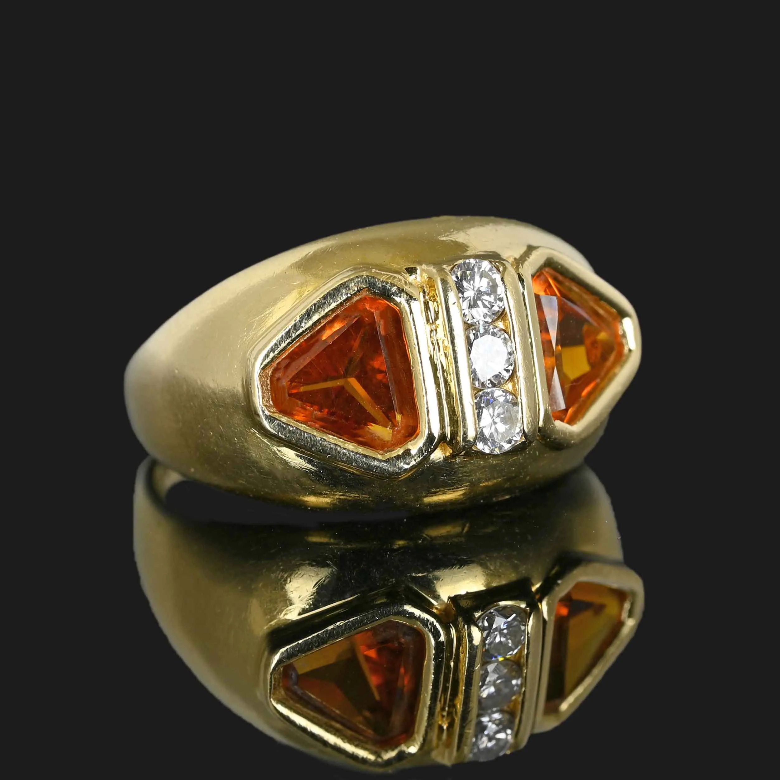 Diamond Trillion Cut Citrine Owl Dome Ring in 14K Gold