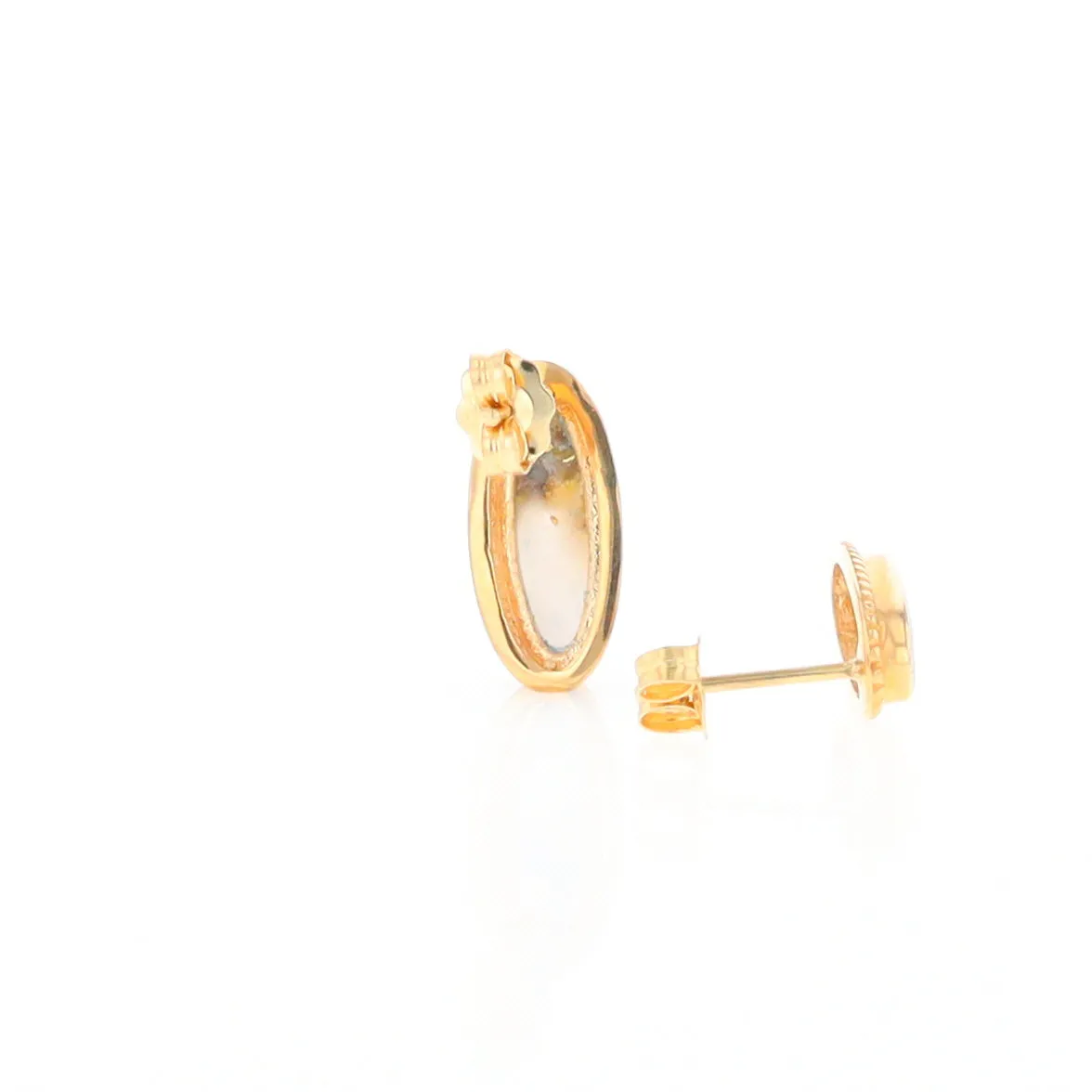 Gold Quartz Earrings Oval Inlaid Milgrain Design