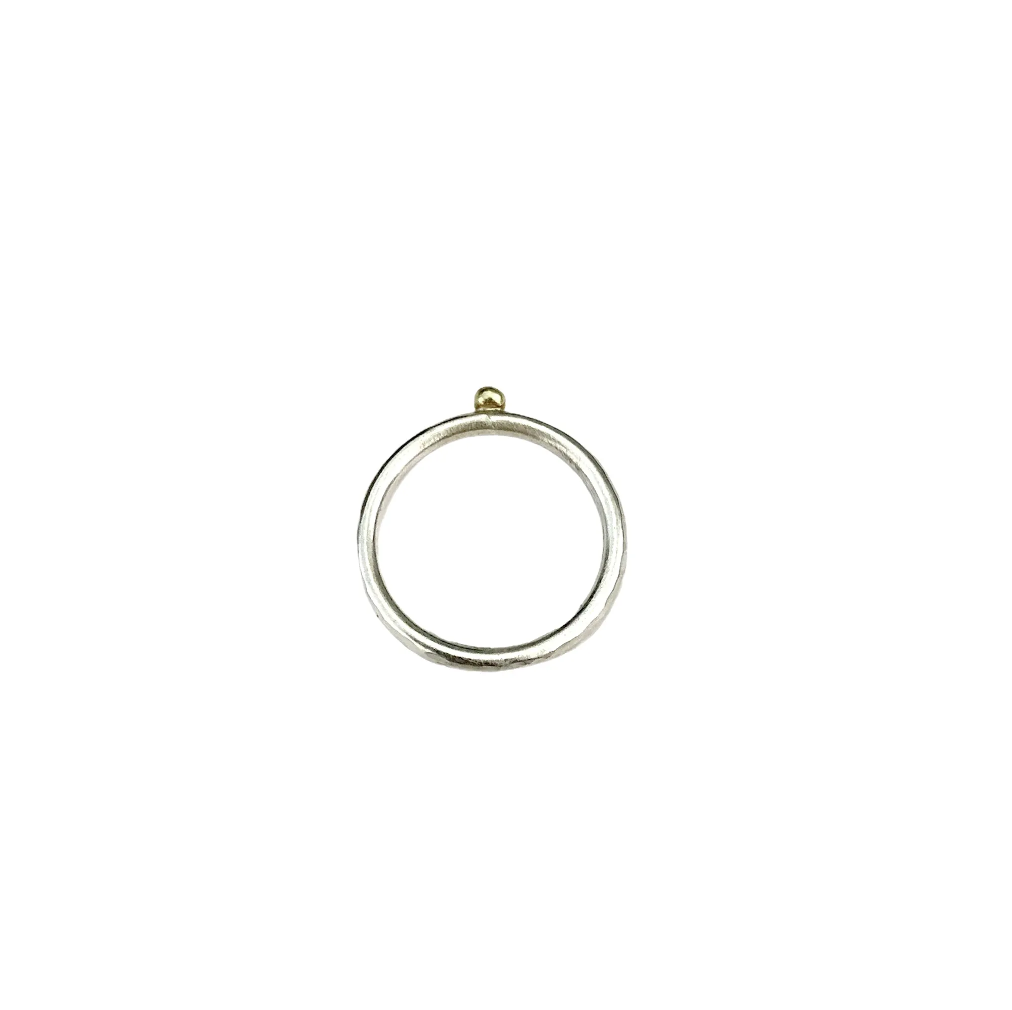 Hammer-textured Sterling Silver Round Band with 18k Gold Ball and Conflict-free Diamond