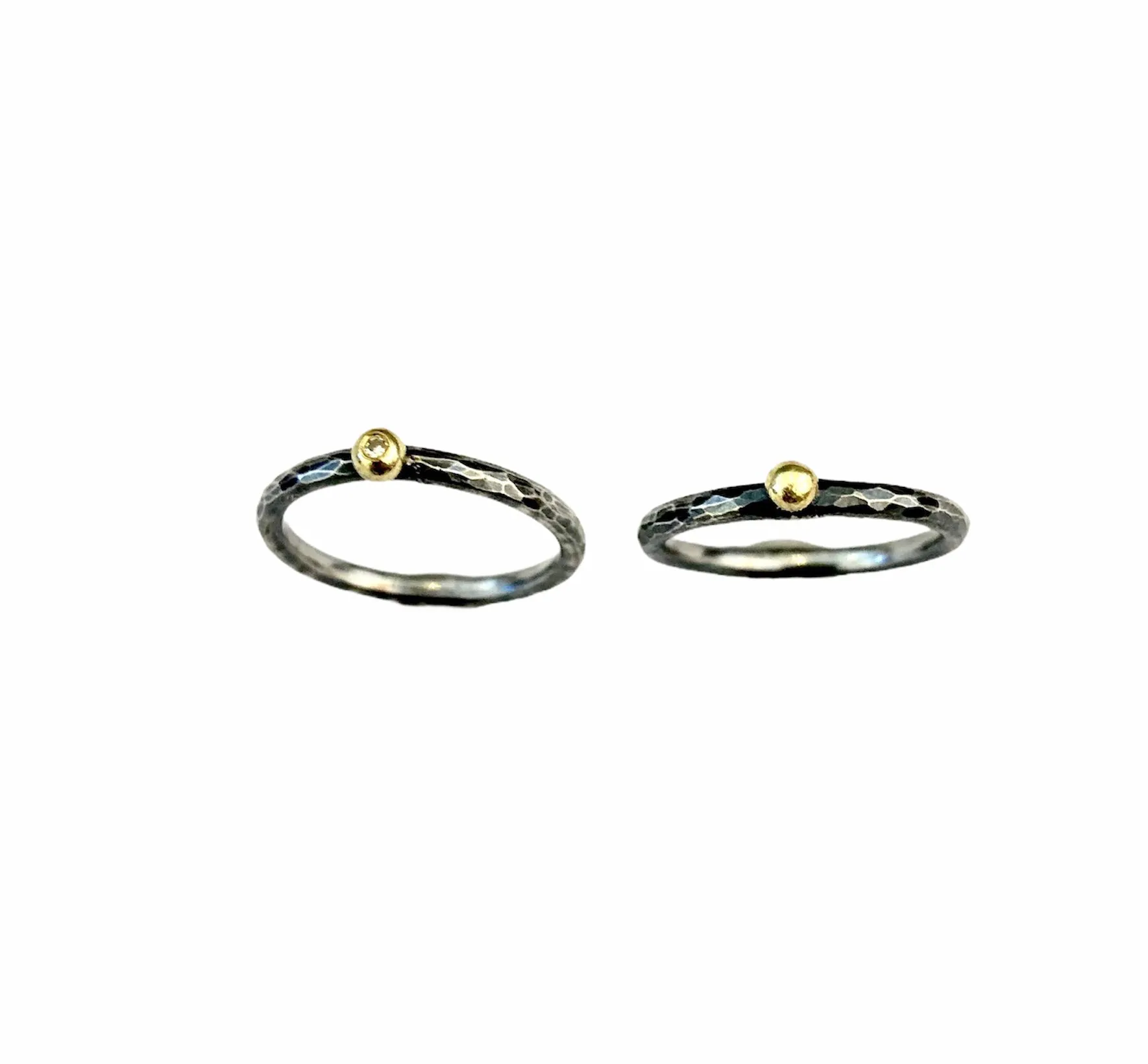 Hammer-textured Sterling Silver Round Band with 18k Gold Ball and Conflict-free Diamond