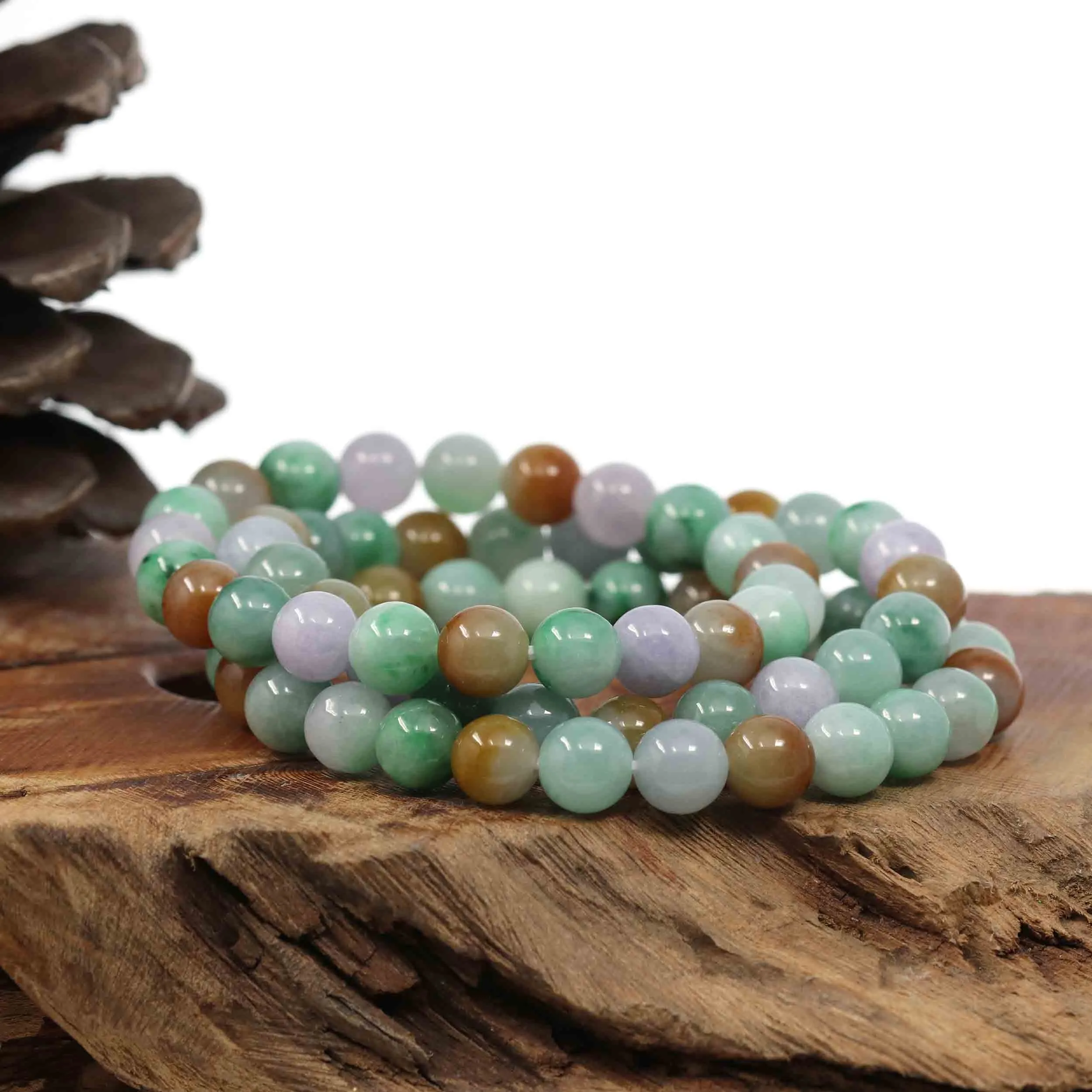 High Genuine Jadeite Jade Round Multiple Colors Beads Bracelet ( 8 mm)