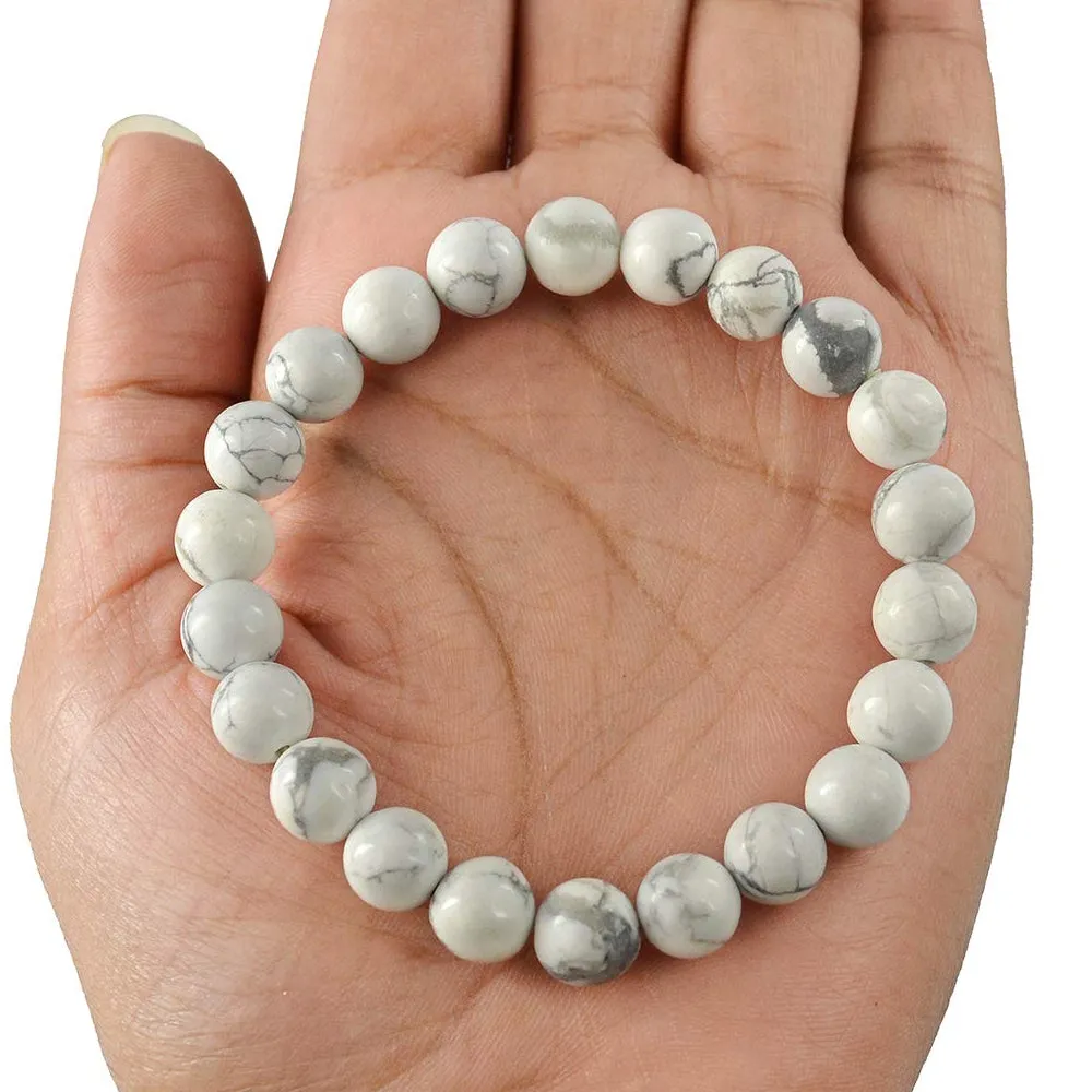Howlite Natural Gemstone Bracelet Semi precious 6 mm Beads Feng Shui Crystal Chakra Aura Personal Reiki Healing Crystals