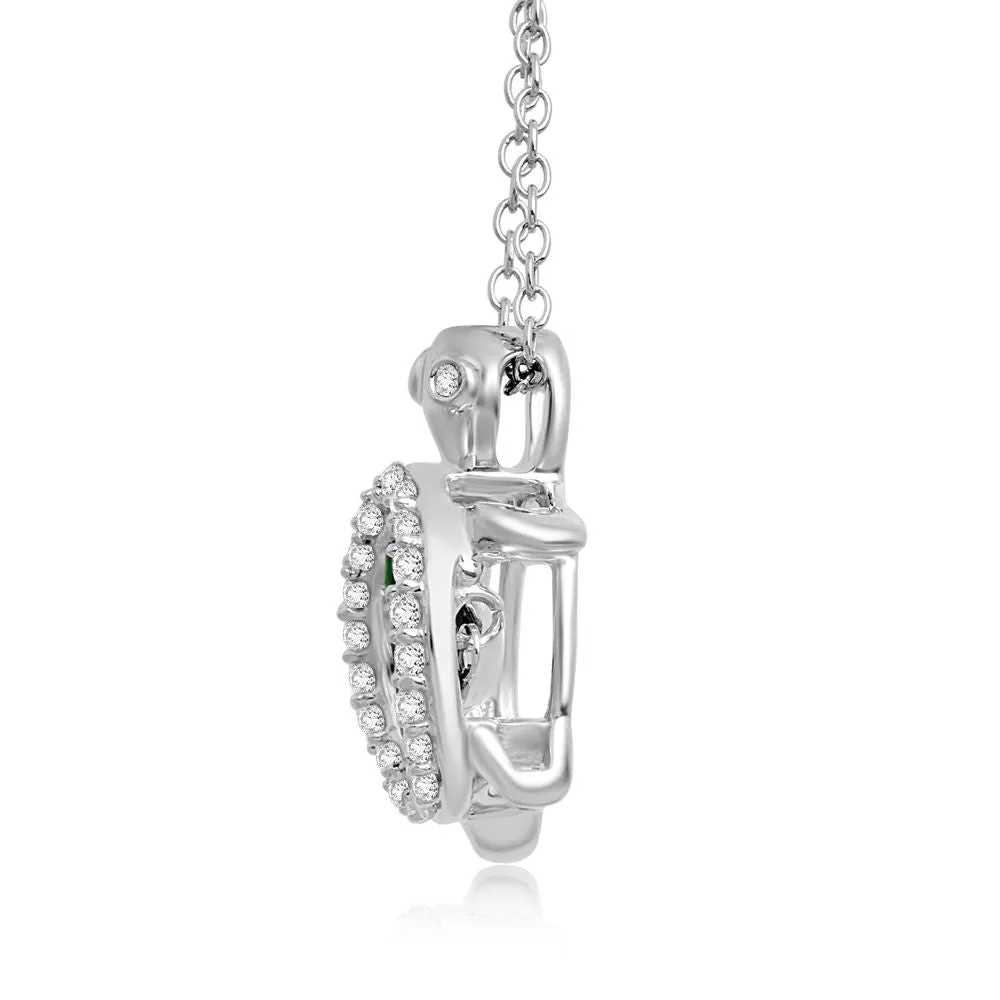 Jewelili Sterling Silver with Dancing Green Quartz and Created White Sapphire Whimsical Turtle Necklace Pendant