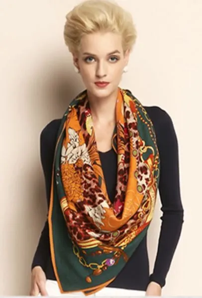 Large Thin Wool Shawl in Orange & Green | Ideal Winter Gift