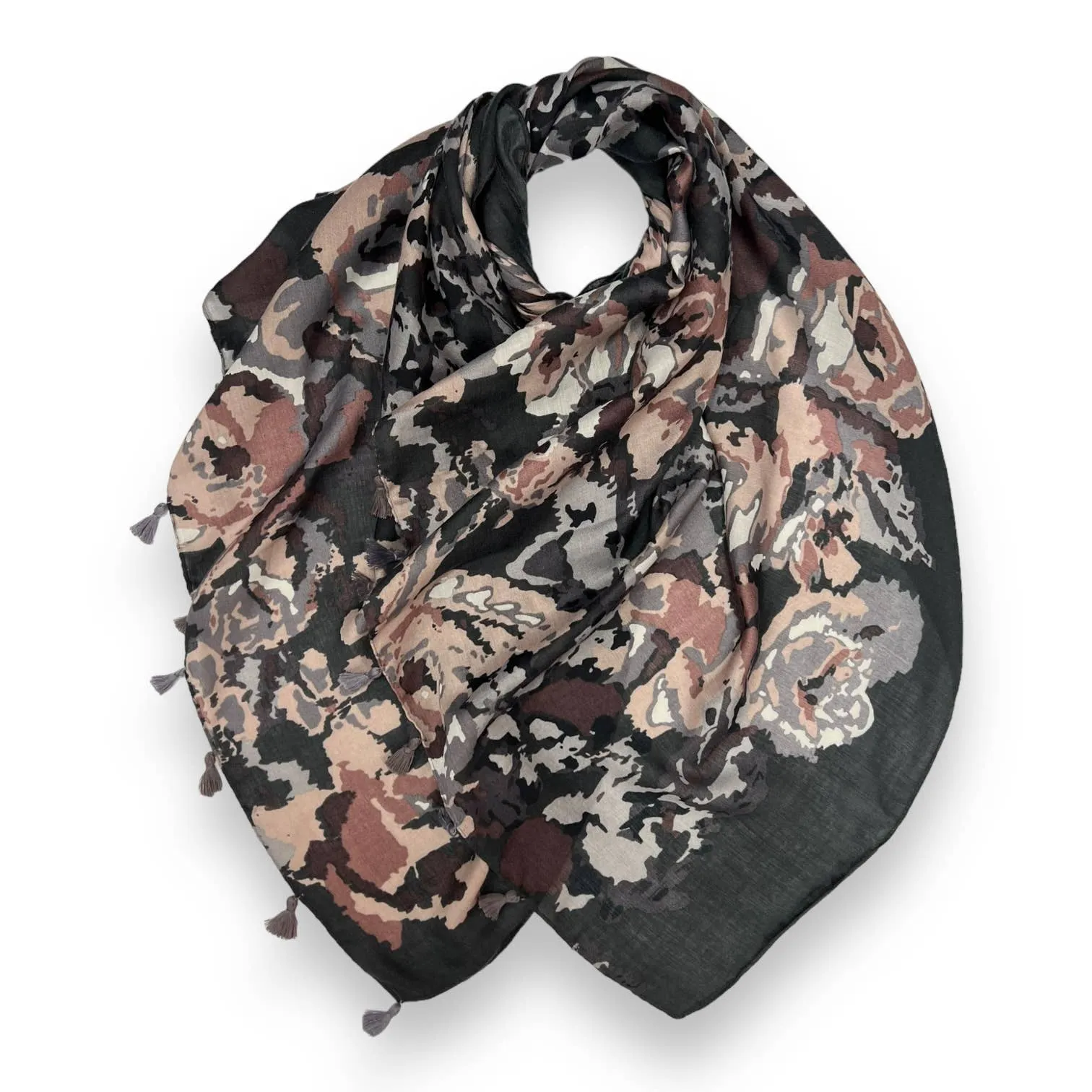Lightweight Pixel Flower Print With Tassels - 2 colours