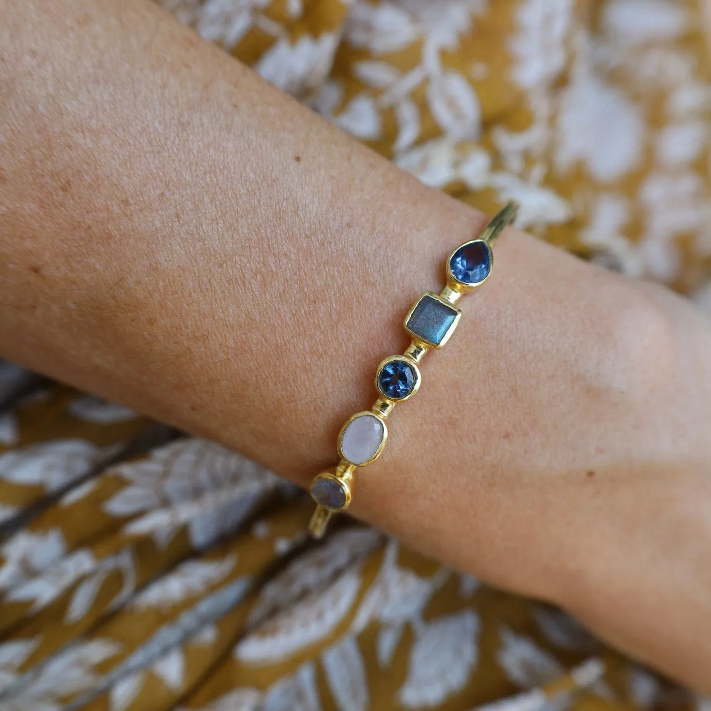 Moonstone, Blue Iolite & Labradorite Cuff Bracelet