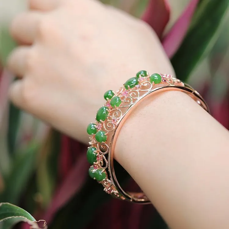 Natural Jade Bracelet Nephrite Tourmaline Silver Bracelet NB150
