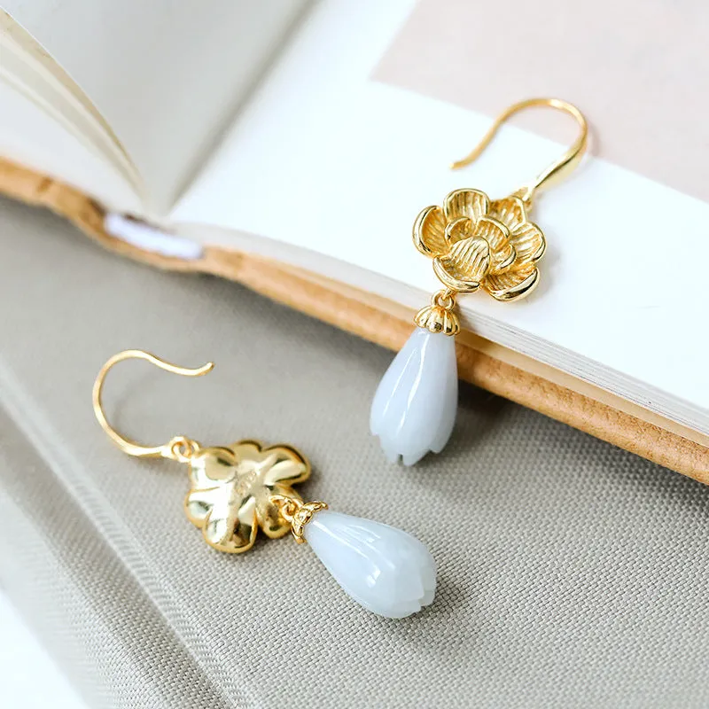 Natural Jade Earrings Jadeite Silver Earrings ZNE283