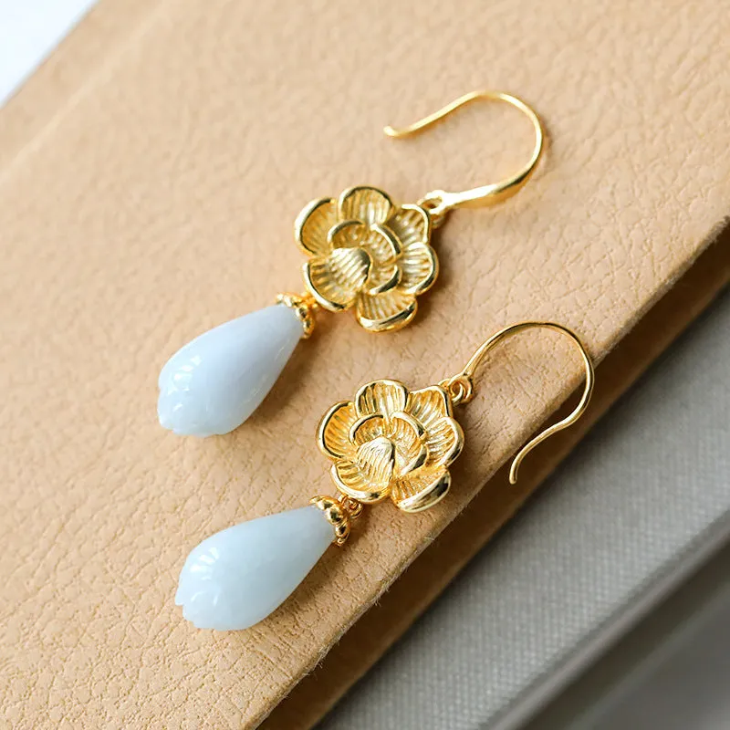 Natural Jade Earrings Jadeite Silver Earrings ZNE283