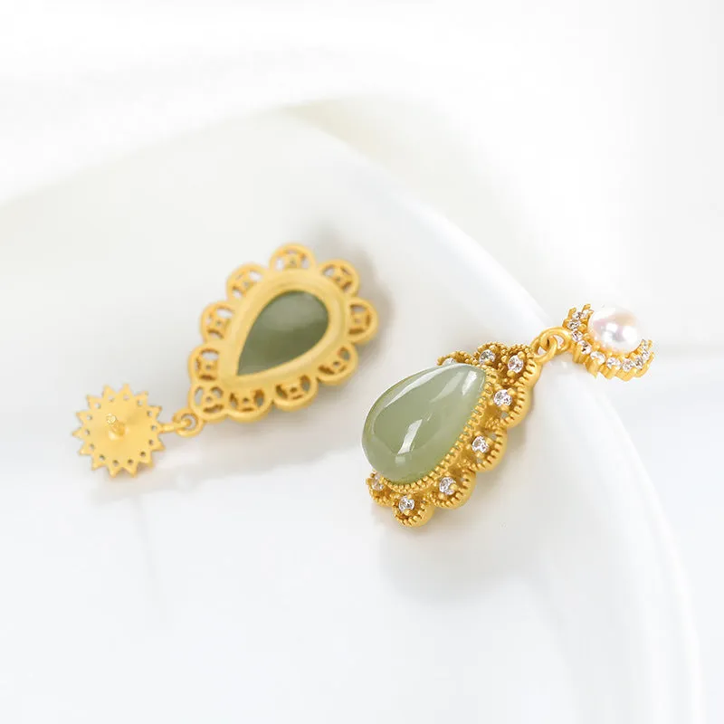 Natural Jade Earrings Nephrite Pearl Silver Earrings ZNE350