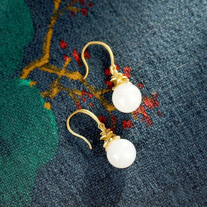 Natural Jade Earrings Nephrite Silver Earrings ZNE119