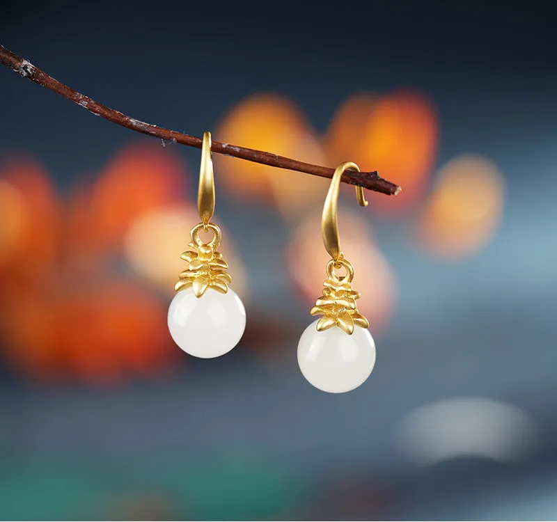 Natural Jade Earrings Nephrite Silver Earrings ZNE119