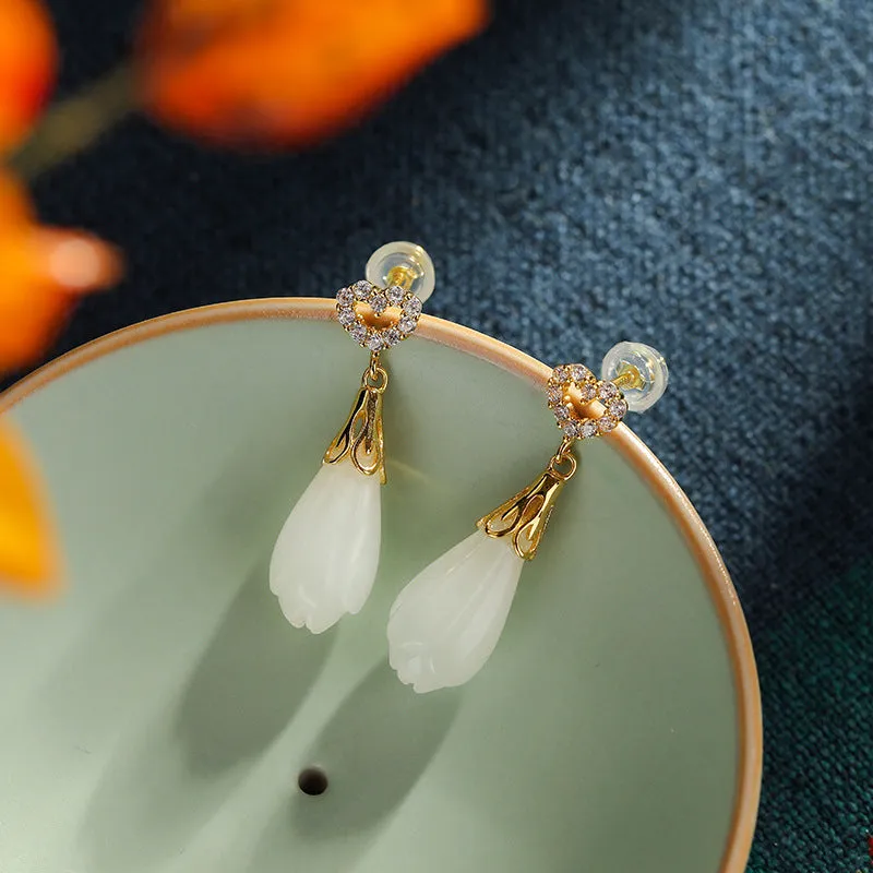 Natural Jade Earrings Nephrite Silver Earrings ZNE403