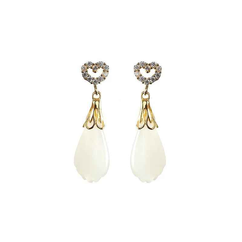 Natural Jade Earrings Nephrite Silver Earrings ZNE403