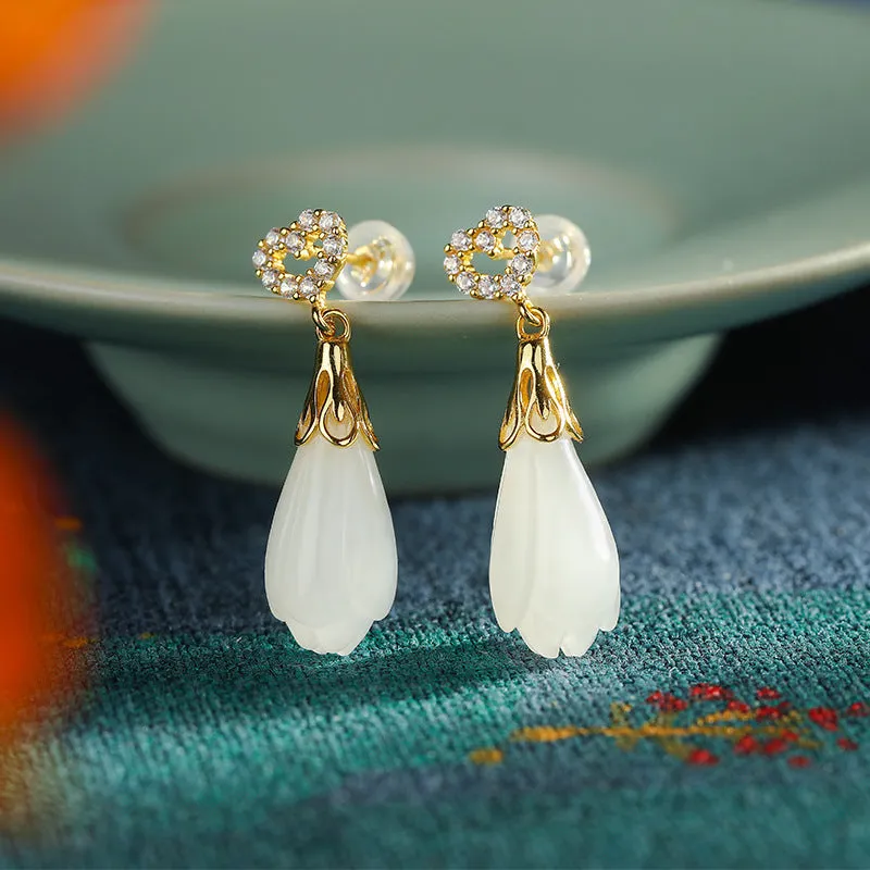 Natural Jade Earrings Nephrite Silver Earrings ZNE403