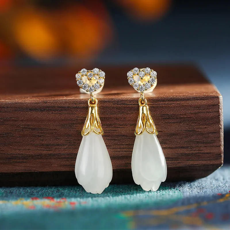 Natural Jade Earrings Nephrite Silver Earrings ZNE403
