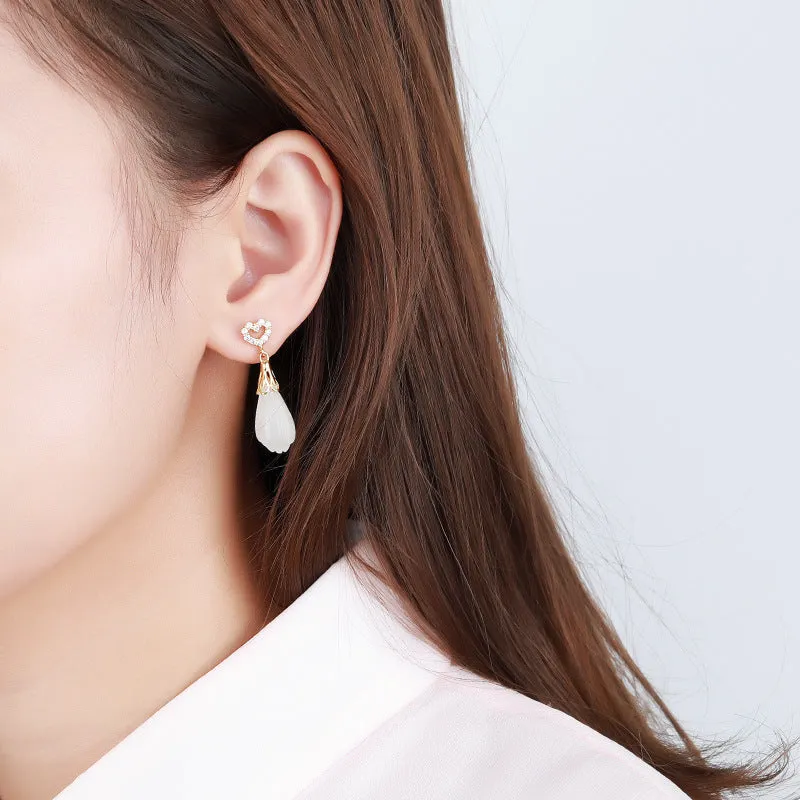 Natural Jade Earrings Nephrite Silver Earrings ZNE403