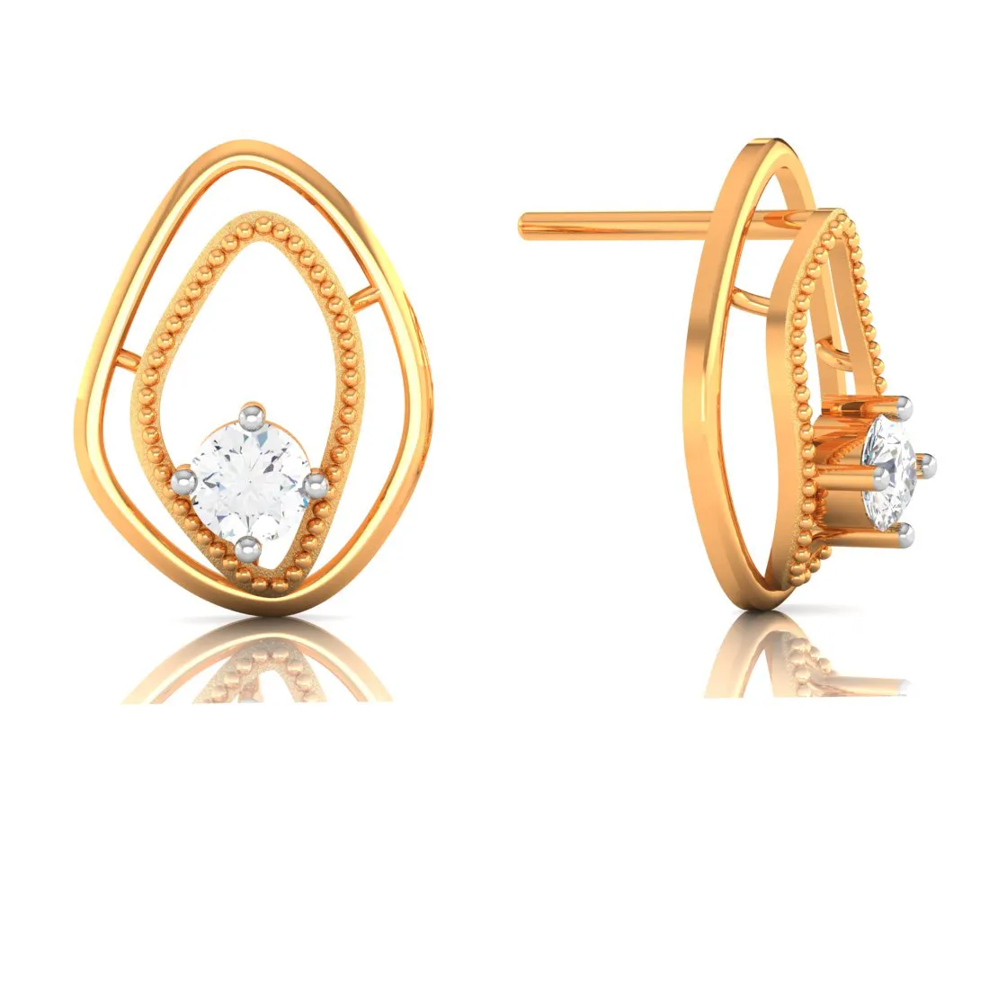Oval Shape 18k Gold And Diamond Mini Earrings