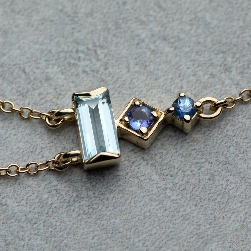 Prism Necklace- Sky blue topaz, tanzanites & blue sapphires