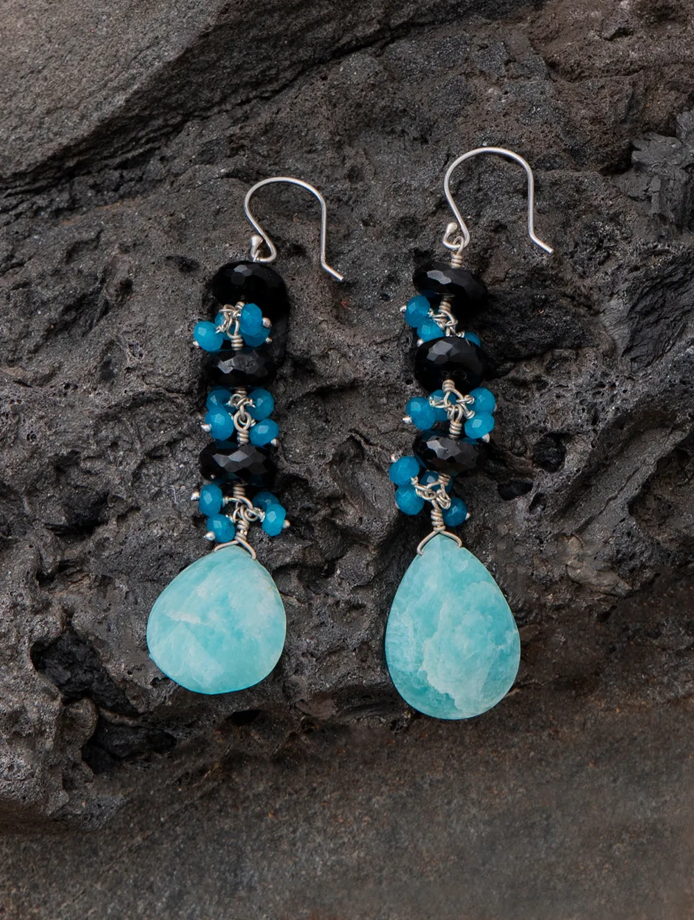 Pure Silver Earrings With Semi Precious Stones - Aqua Green Harmony