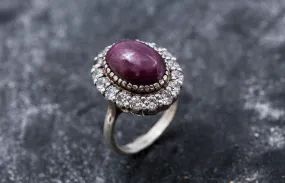Ruby Statement Ring - Red Victorian Ring - Ruby Halo Ring