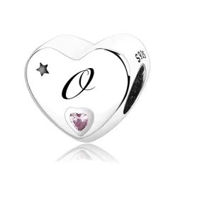 S925 Silver New Alphabet Initial Letter O Heart Charm For Bracelet and Necklace