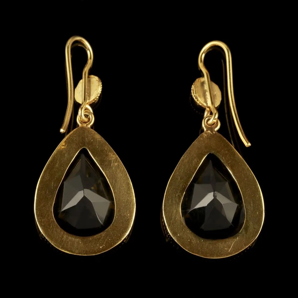 Smoky Quartz Drop Earrings 18Ct Gold On Silver
