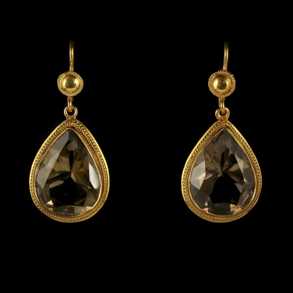 Smoky Quartz Drop Earrings 18Ct Gold On Silver