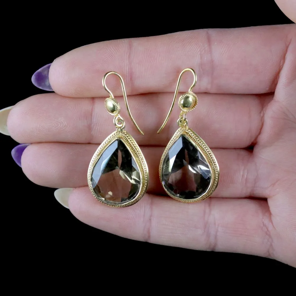 Smoky Quartz Drop Earrings 18Ct Gold On Silver